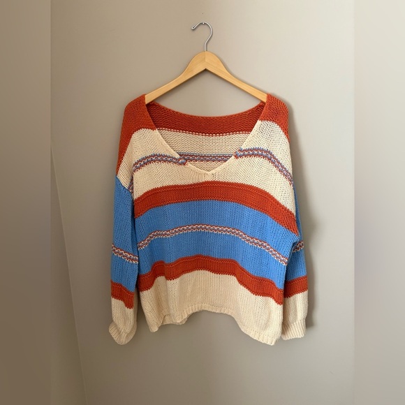 Amazon Striped Blue and Orange Women's Sweater size XL - Picture 2 of 6